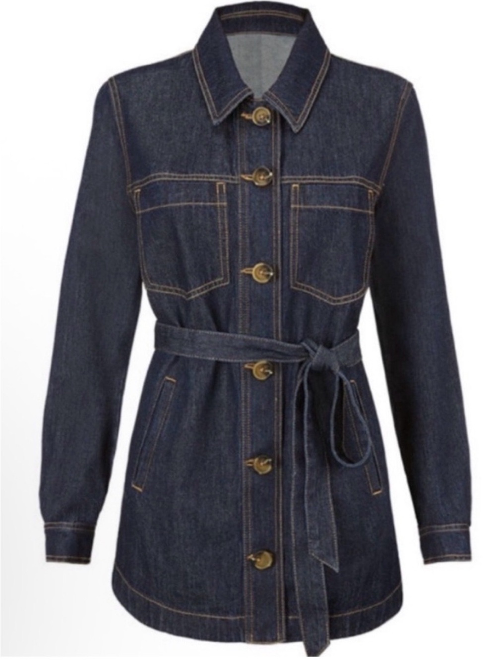 Cabi Freedom Jacket Dark Wash Belted Denim Utility Shacket Size Medium